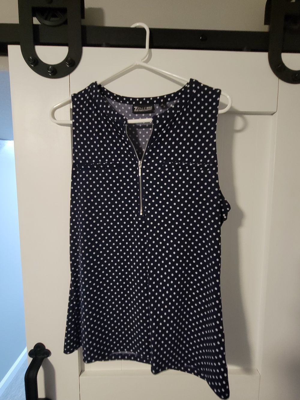 New York & Company Navy and White Polka Dot Sleeveless Zip-Front Camisole